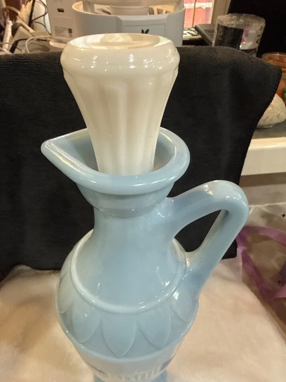 vintage 1961 Jim Beam Grecian Blue Milk Glass Decanter